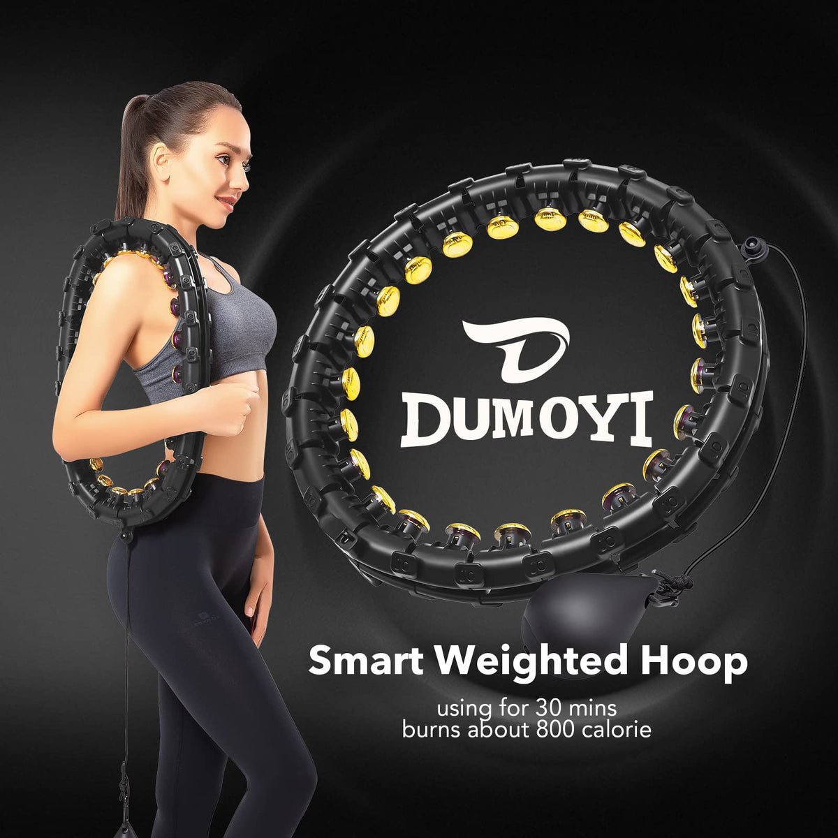 Dumoyi Smart Weighted Fit Hoop for Adults Weight Loss, 24 Detachable Knots, 2 in 1 Adomen Fitness Massage