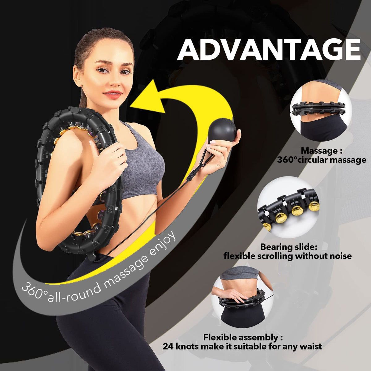 Dumoyi Smart Weighted Fit Hoop for Adults Weight Loss, 24 Detachable Knots, 2 in 1 Adomen Fitness Massage