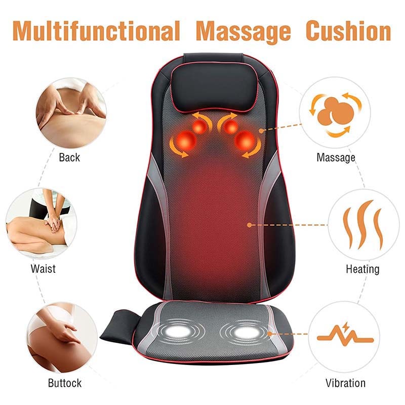 Shiatsu Back Massager with Heat, Full Back &amp; Hip Muscle Pain Relief, Massage Seat Cushion for Home and Office Chair Use