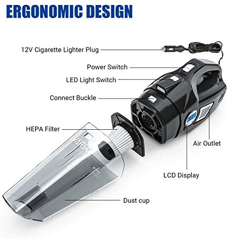 VARSK 4-in-1 Car Vacuum Cleaner, Tire Inflator Portable Air Compressor