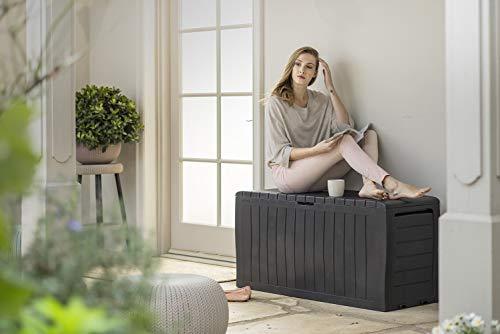 Keter Marvel Plus 71 Gallon Resin Outdoor Storage Box for Patio Furniture Cushion Storage, Brown