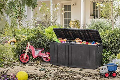 Keter Marvel Plus 71 Gallon Resin Outdoor Storage Box for Patio Furniture Cushion Storage, Brown