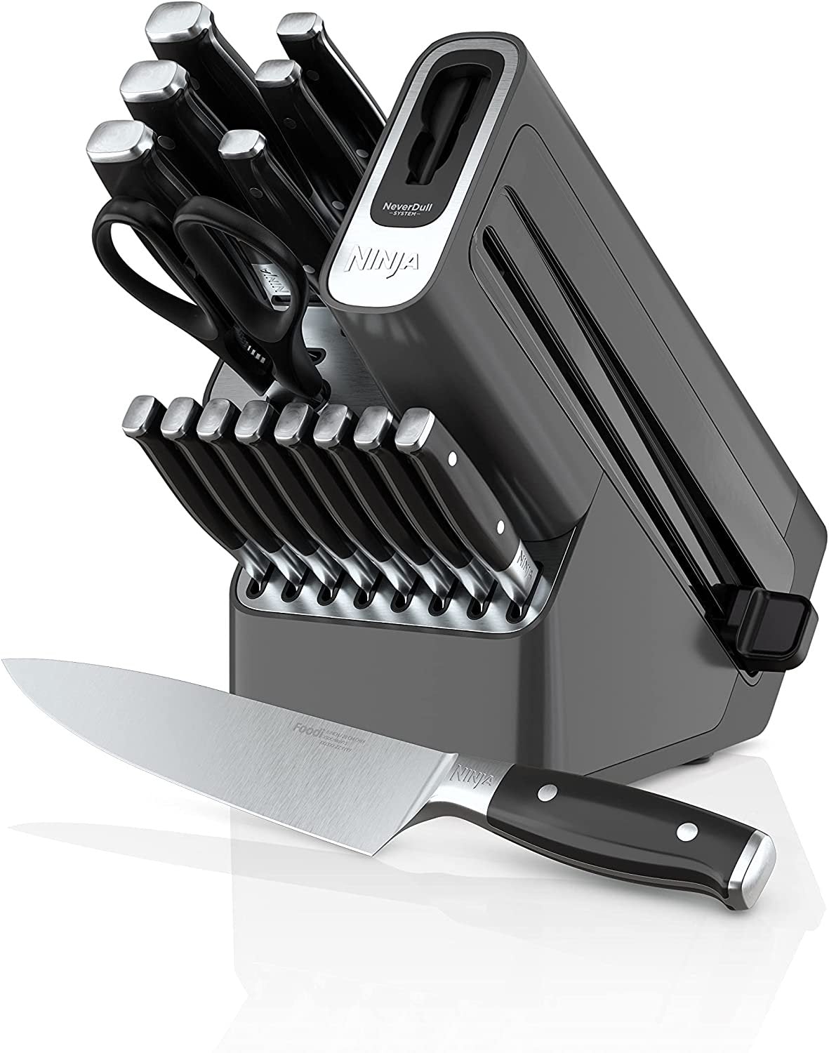 Ninja K32021 Foodi NeverDull 17 Piece Premium Knife System Block Set with Built-in Sharpener, Stainless Steel/Black