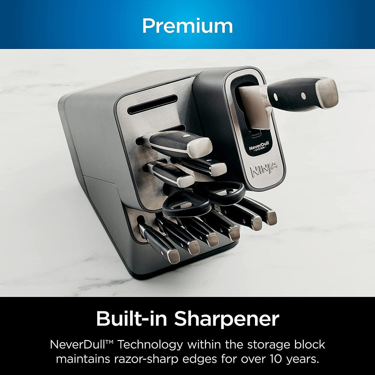 Ninja K32021 Foodi NeverDull 17 Piece Premium Knife System Block Set with Built-in Sharpener, Stainless Steel/Black