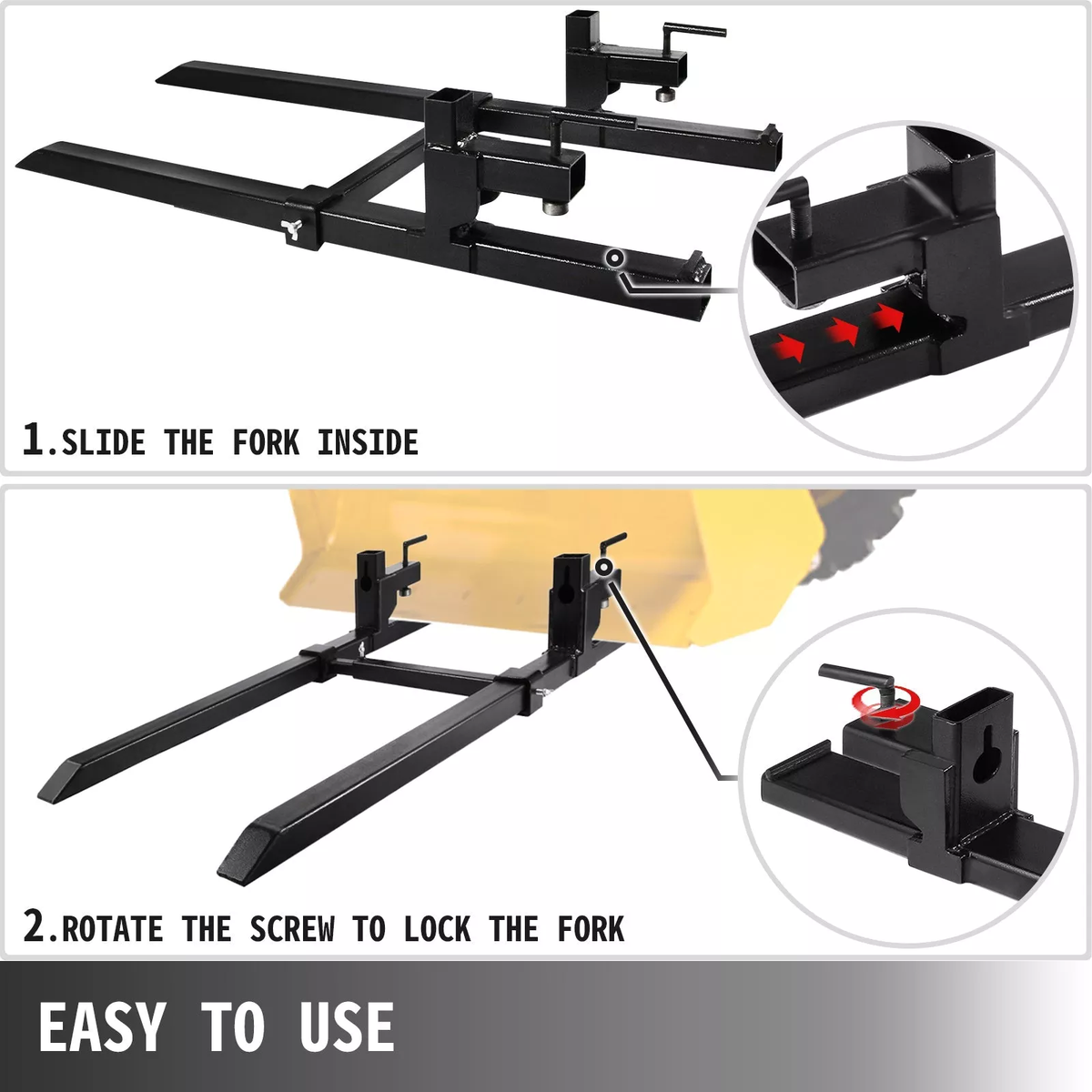 Vevor 39‘’ Clamp On Pallet Forks W/ Bar 1500lb Loader Tractor Heavy Duty