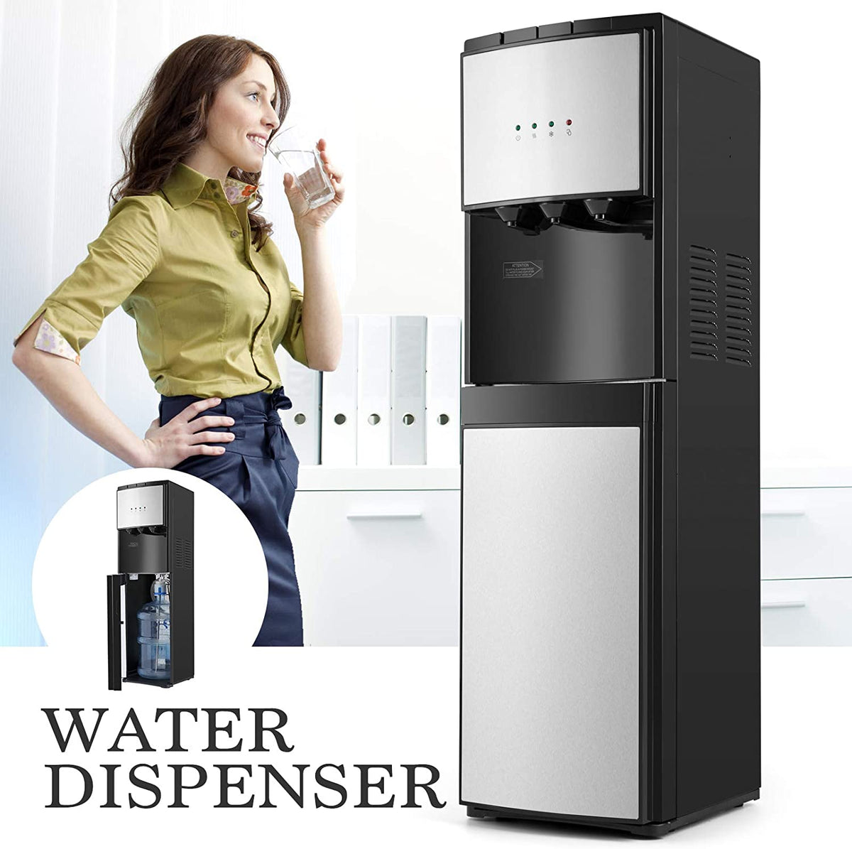 5 Gallon Water Dispenser Bottom Loading Cold Water Cooler Stainless 3 Temperature Spouts