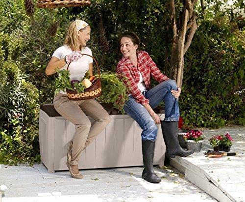 Keter Novel Plastic Deck Storage Container Box Outdoor Patio Furniture 90 Gal, Brown