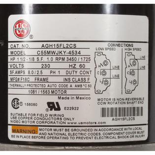 Motor, US Motor, 1.5 Horsepower, ThruBolt, 2-Speed, 230v, 48Y
