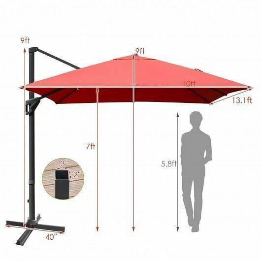 10x13ft Rectangular Cantilever Umbrella with 360 Rotation Function-Orange - Col