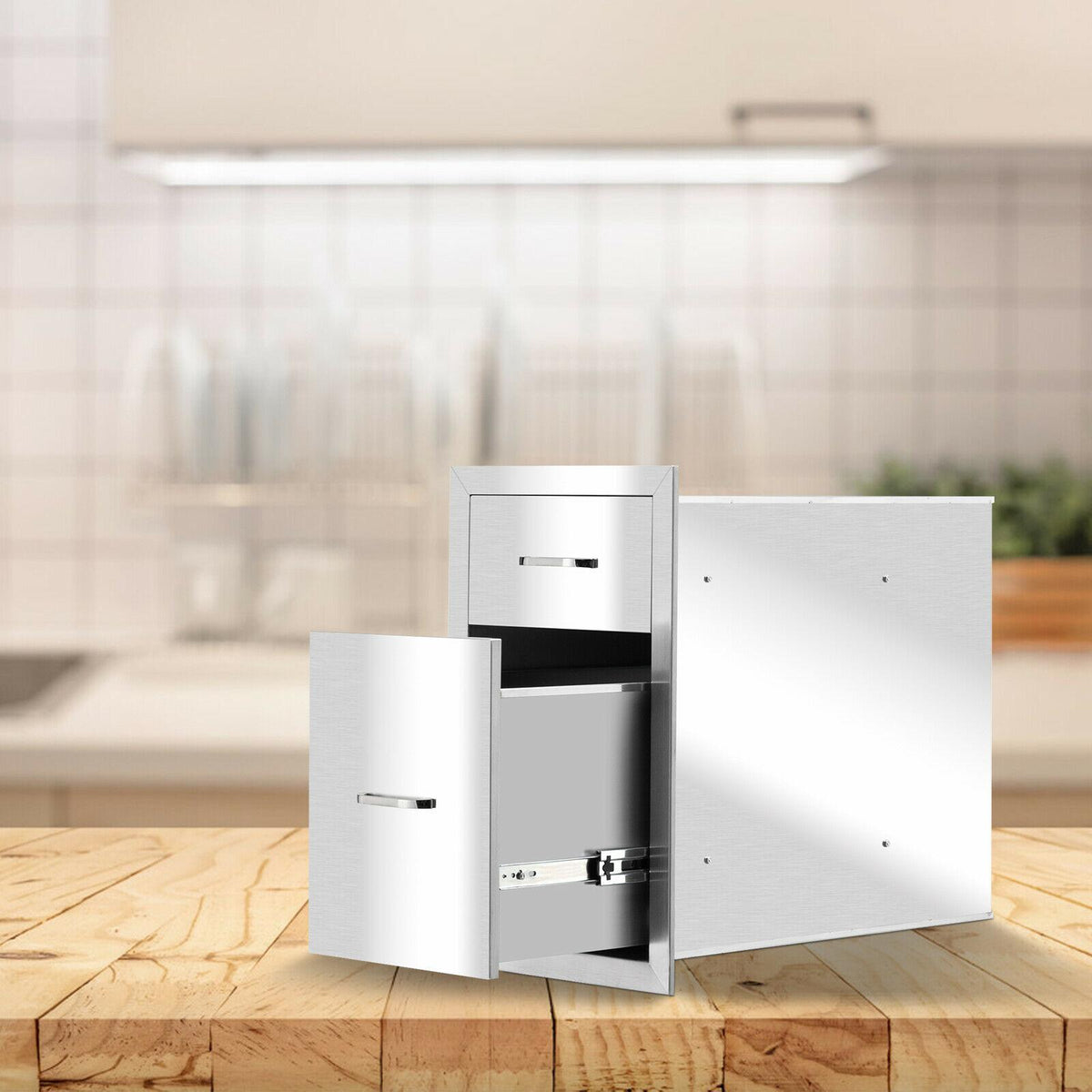Outdoor Kitchen Drawer Stainless Steel Layer Access Door BBQ 2xDrawer 20x13x20"
