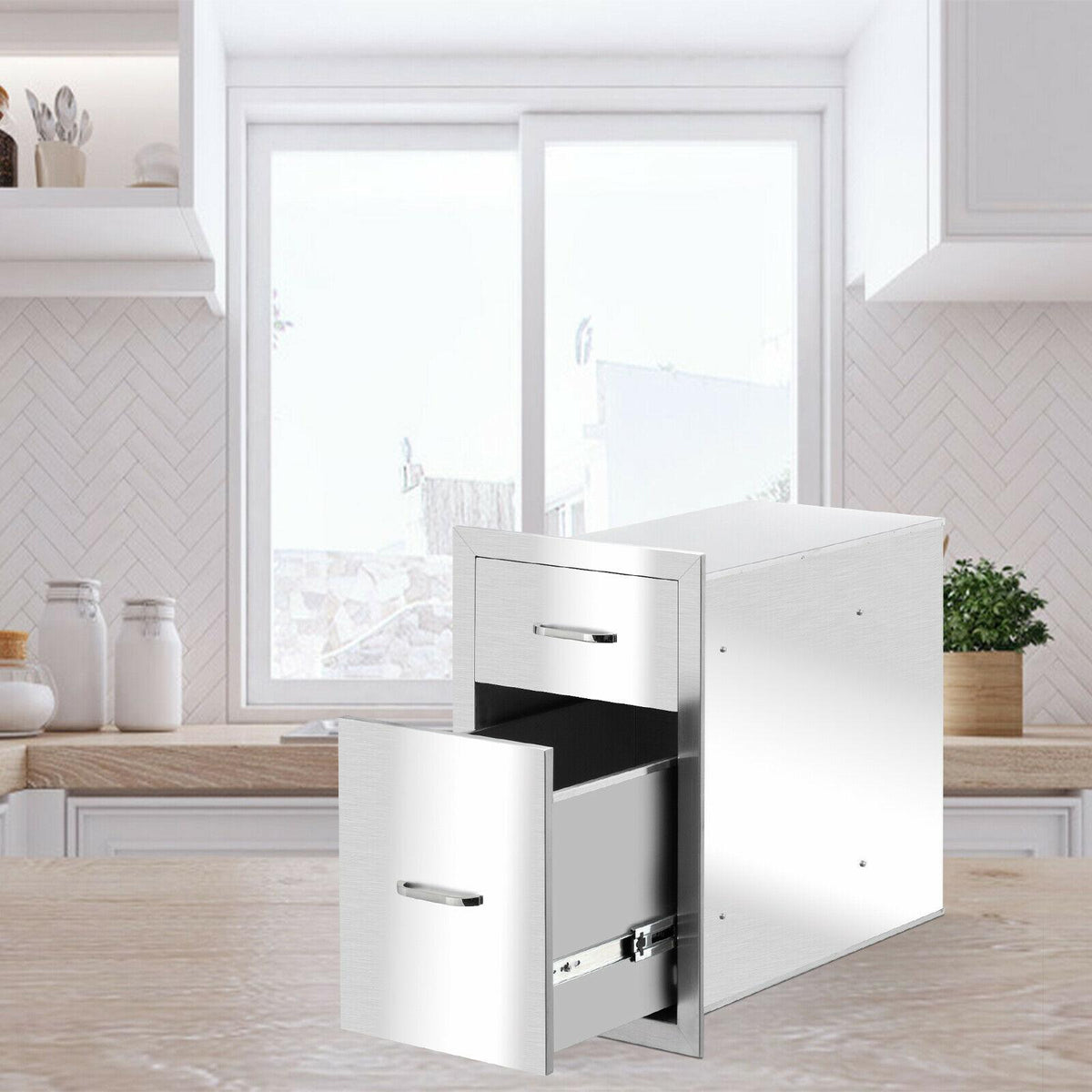 Outdoor Kitchen Drawer Stainless Steel Layer Access Door BBQ 2xDrawer 20x13x20"