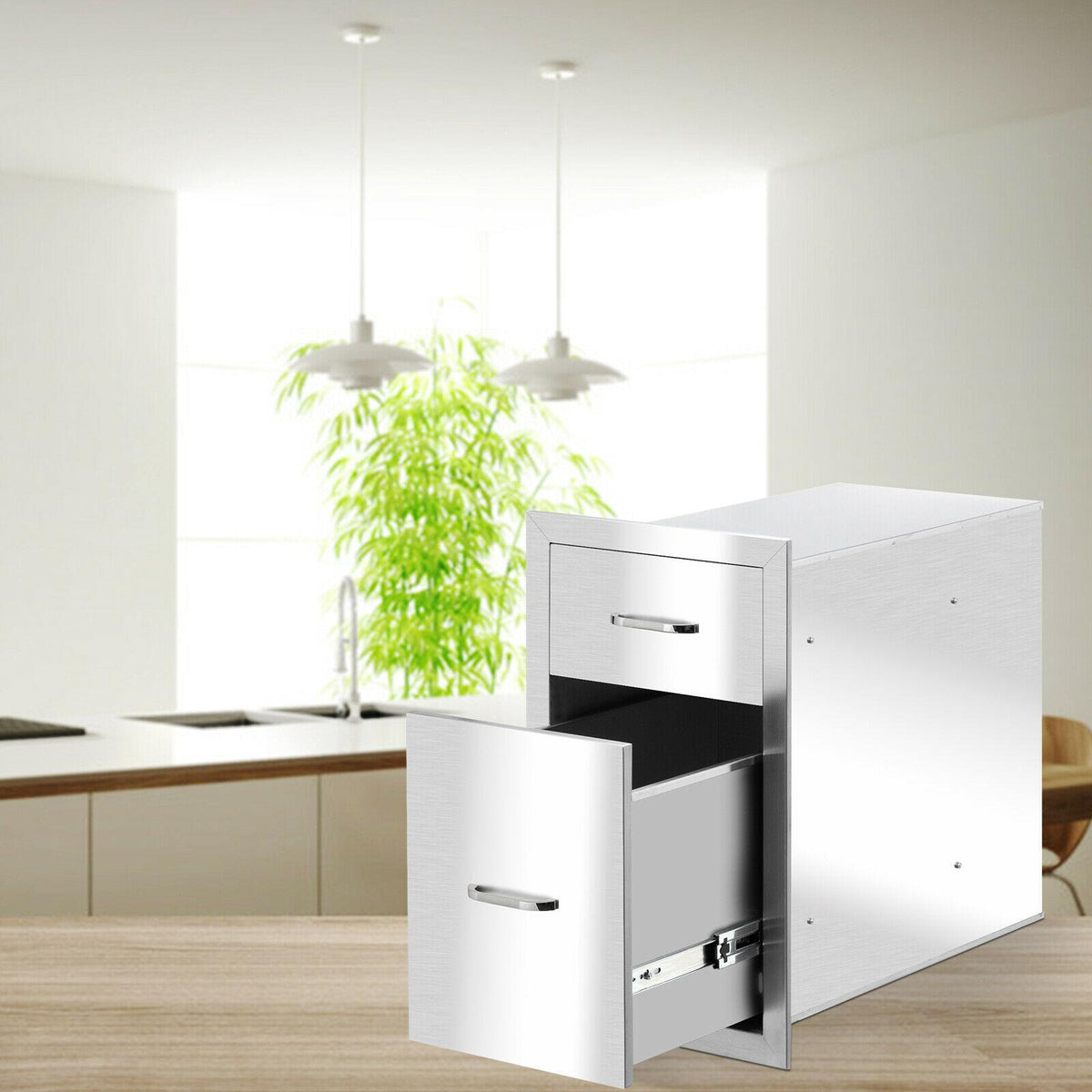 Outdoor Kitchen Drawer Stainless Steel Layer Access Door BBQ 2xDrawer 20x13x20"