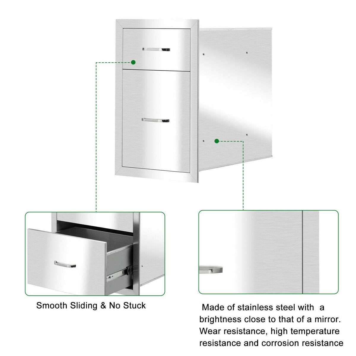 Outdoor Kitchen Drawer Stainless Steel Layer Access Door BBQ 2xDrawer 20x13x20"