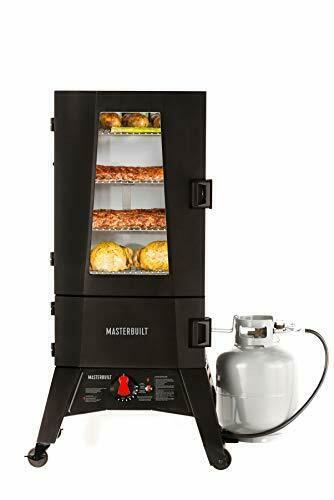 Propane Smoker,Thermostat Control, 40 Inch, chrome-coated Smoking Racks, Black.