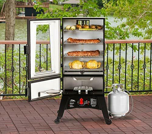 Propane Smoker,Thermostat Control, 40 Inch, chrome-coated Smoking Racks, Black.