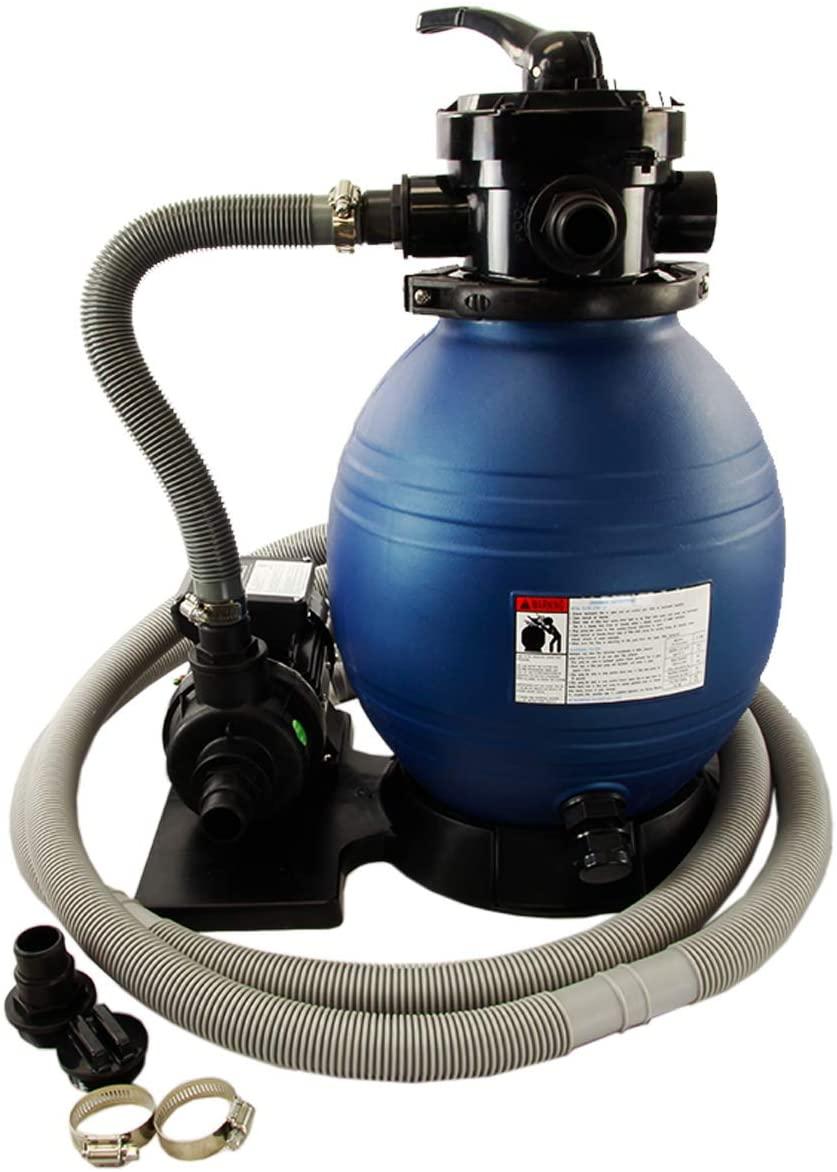 Rx Clear 12-Inch Sand Filter System with .33 HP Pump | 42 Pound Sand Capacity | Up to 8,500 Gallons | Including Pool Connection Hoses and Clamps