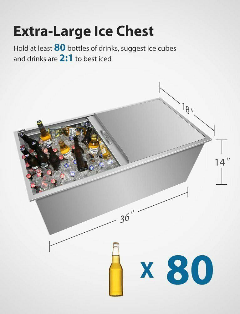 Drop In Ice Chest 36’’L x 18’’W x 14’’H 304 Stainless Steel Drop In Coole