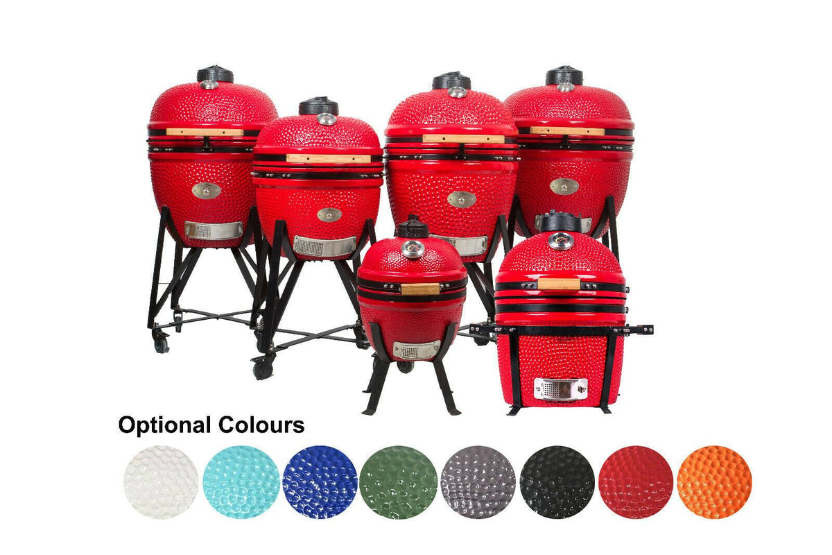 YNNI KAMADO Sizes 13" to 25.2" 13 Colours with Chip Feeder Option Ceramic BBQ