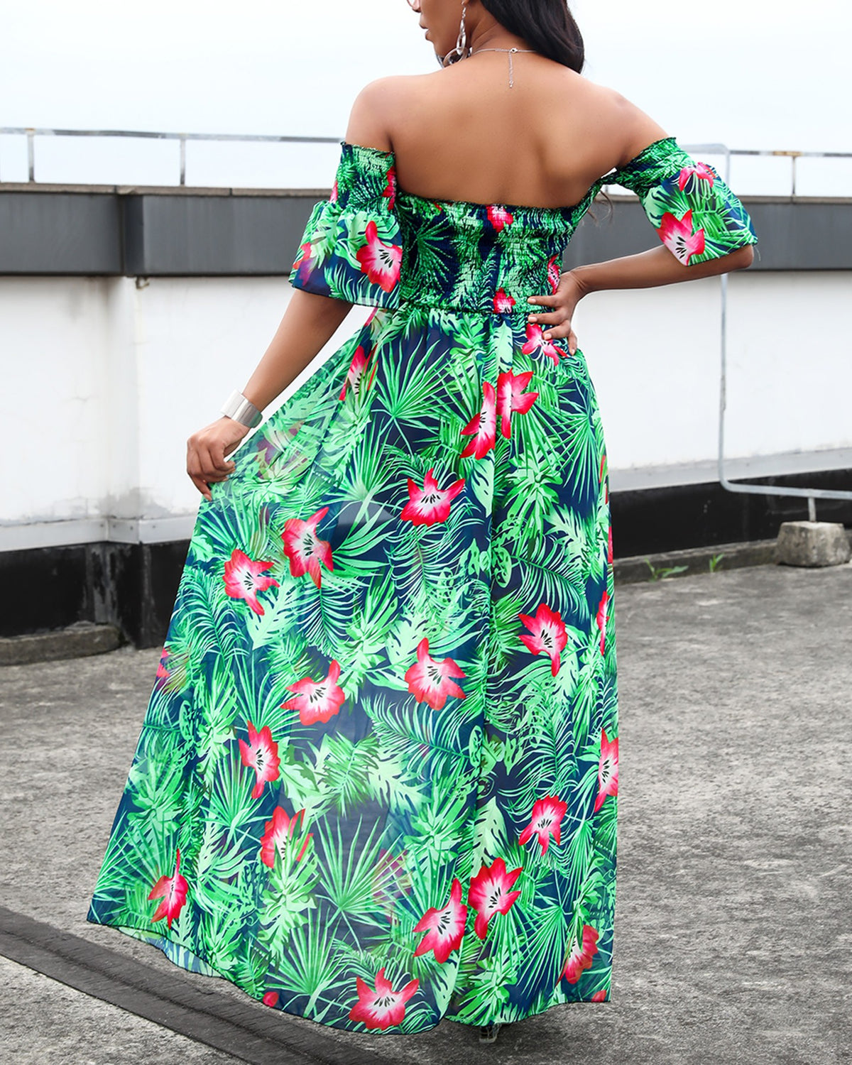 Off Shoulder Print Maxi Women Dress