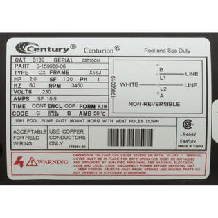 Motor, Century, 2.0hp, 230v, 1-Spd, 56Jfr, C-Face Thd