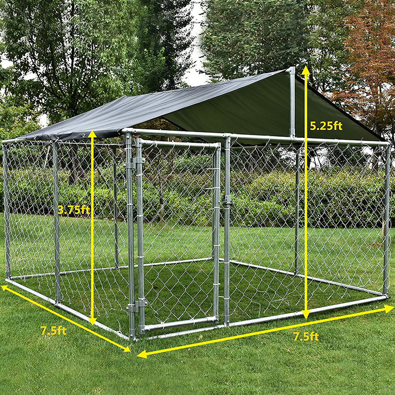 Outdoor Metal Dog Kennel Run House with Water Resistant Cover Roof Cage,Silver