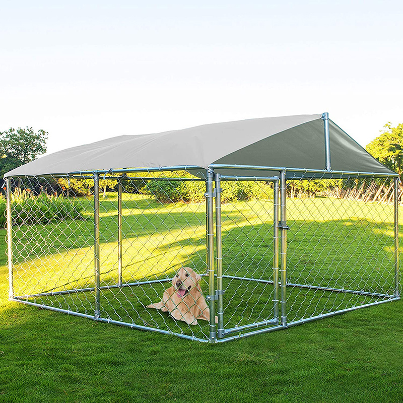 Outdoor Metal Dog Kennel Run House with Water Resistant Cover Roof Cage,Silver