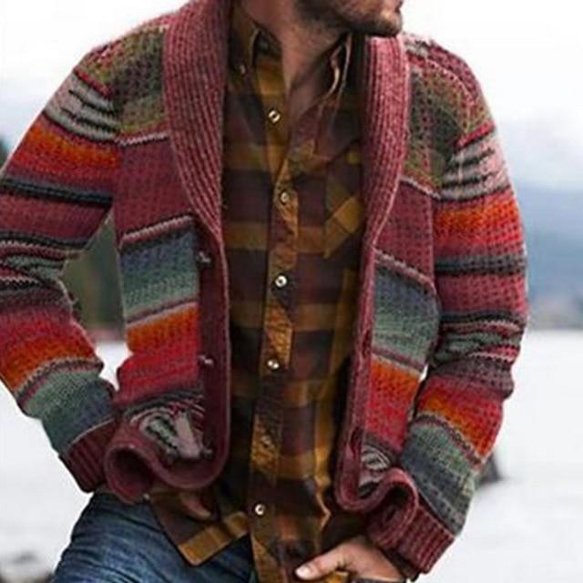 Patchwork Knitted Jacket Sweater Stitching Cardigan