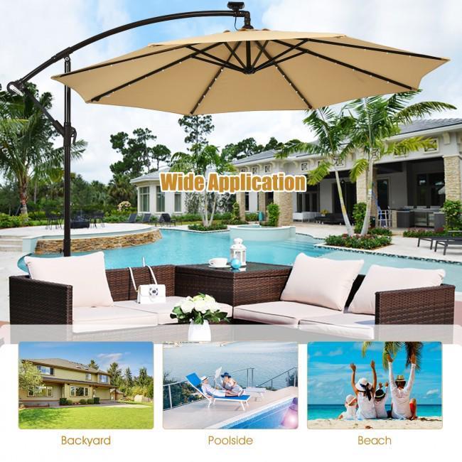 10 Ft Solar LED Offset Umbrella with 40 Lights and Cross