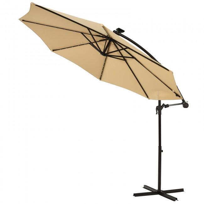 10 Ft Solar LED Offset Umbrella with 40 Lights and Cross
