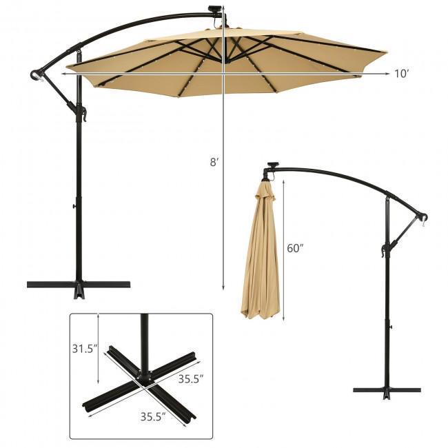 10 Ft Solar LED Offset Umbrella with 40 Lights and Cross