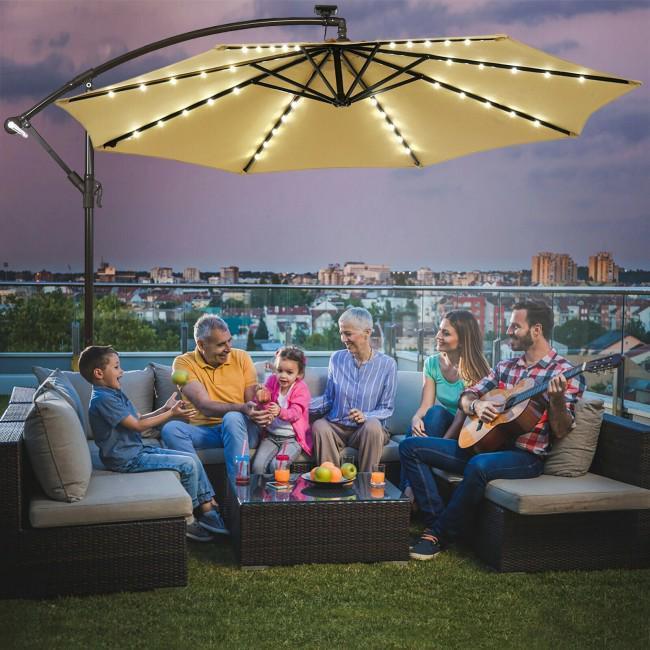 10 Ft Solar LED Offset Umbrella with 40 Lights and Cross