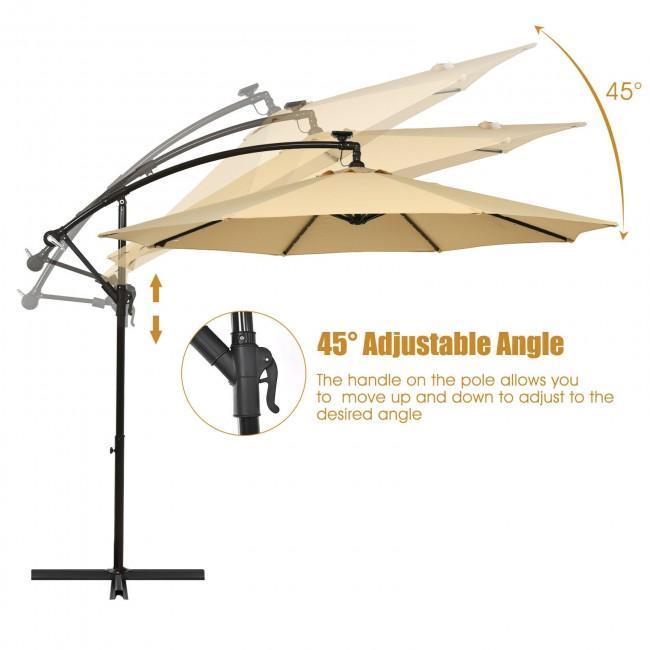 10 Ft Solar LED Offset Umbrella with 40 Lights and Cross