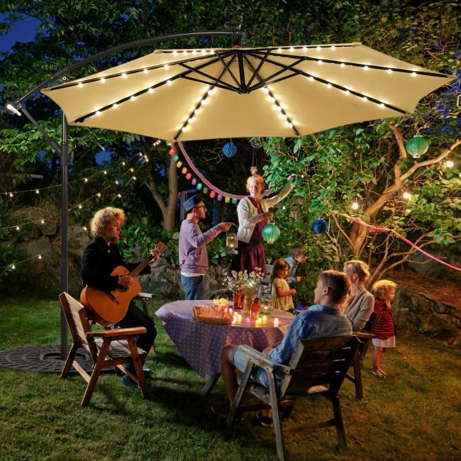 10 Ft Solar LED Offset Umbrella with 40 Lights and Cross