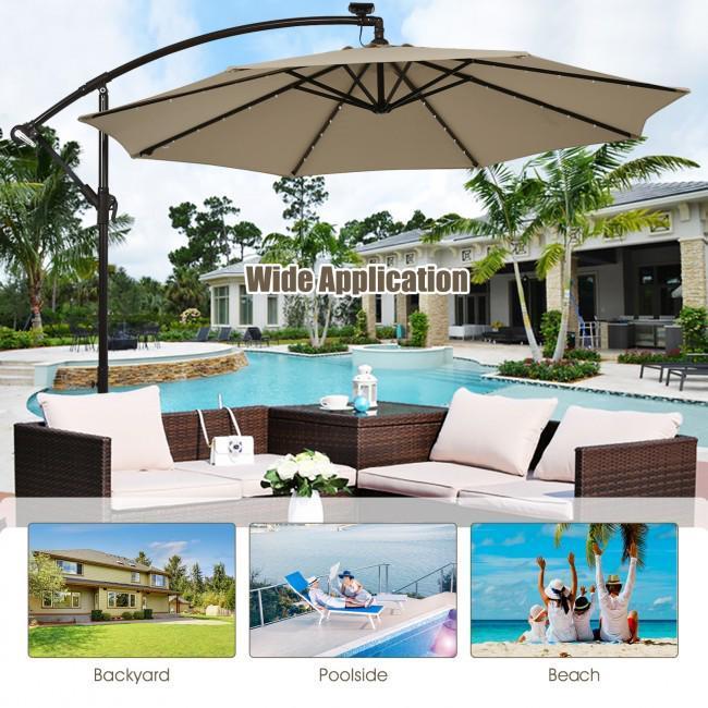 10 Ft Solar LED Offset Umbrella with 40 Lights and Cross