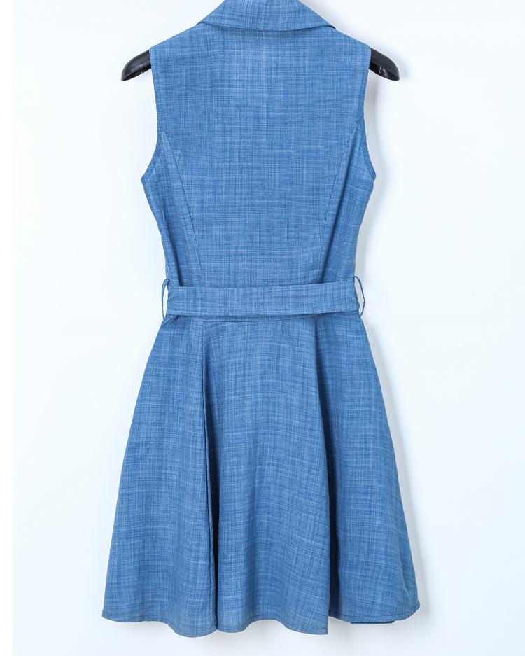 Summer Sleeveless V-Neck Dress Tie Waist Mini Shirt Dress Style