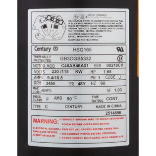 Motor, Century Cent PRO, 1.65hp, 115/230v, 1Spd, SQFL, 48Yfr, Thd
