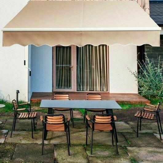 Durable 8FTx 6.5FT Retractable Aluminum Patio Sun Awning-Beige
