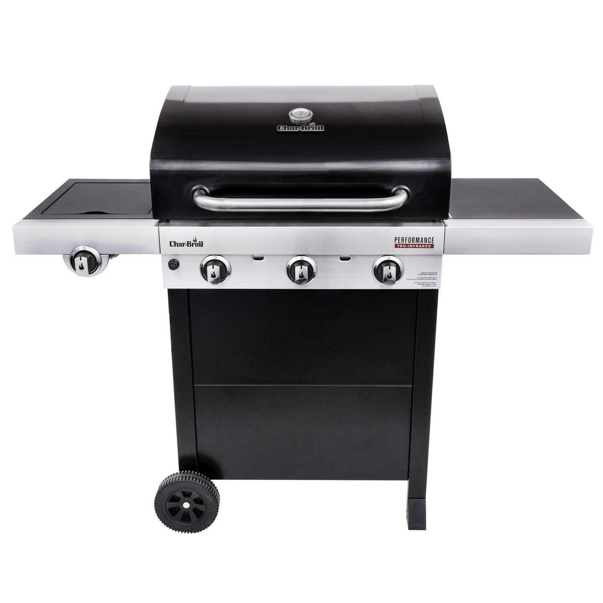 BBQ Grill Gas Barbecue Outdoor Infrared 3-Burner Propane Black Patio Side Burner
