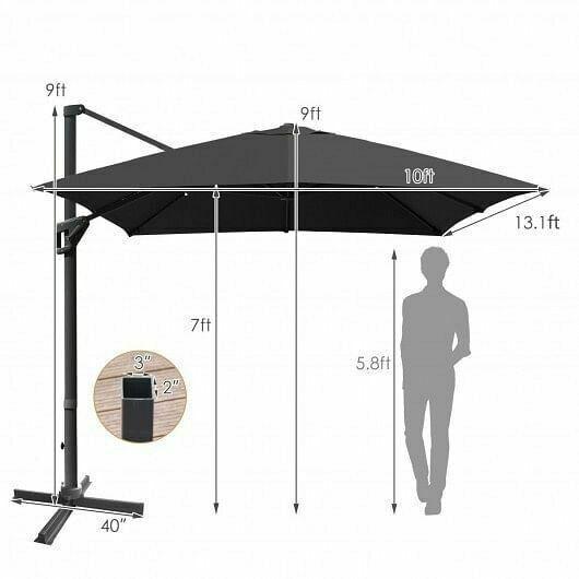 10x13ft Rectangular Cantilever Umbrella with 360 Rotation Function-Gray - Color