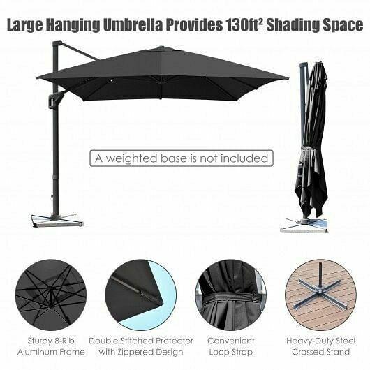10x13ft Rectangular Cantilever Umbrella with 360 Rotation Function-Gray - Color