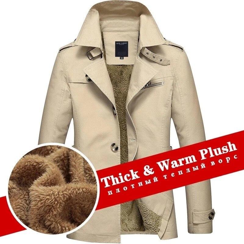 2021  Warm Fleece Outwear Windbreaker Jacket Casual Trench Coat