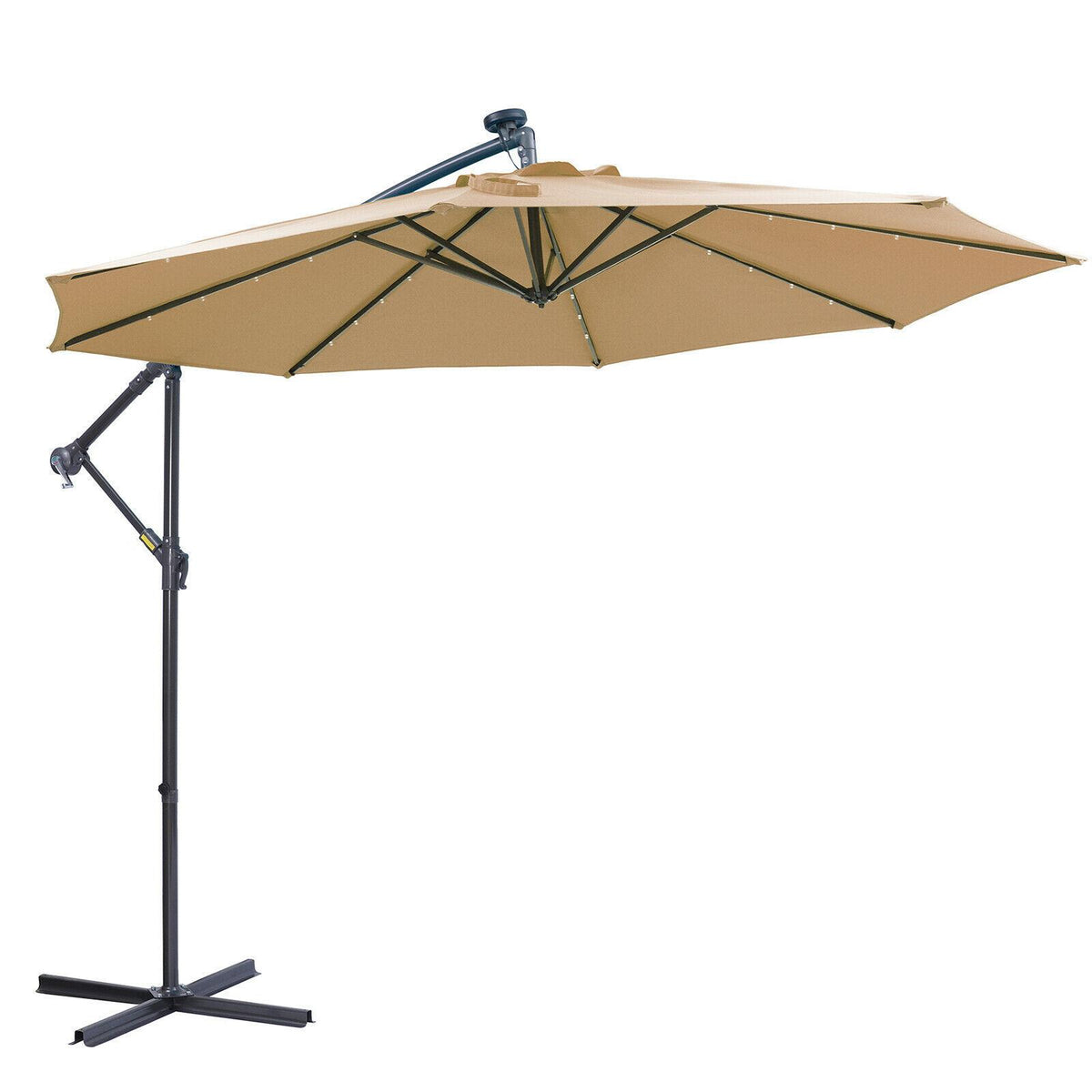 10 FT Solar LED Hanging Cantilever Umbrella Offset w/ 32 LED Lights