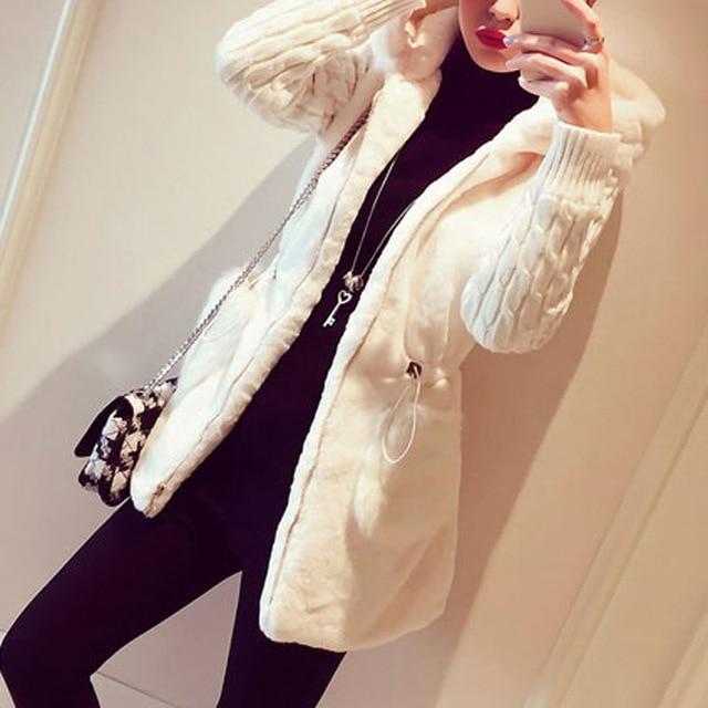 2021 Women Warm Patchwork Knitted Warm Hooded Coats