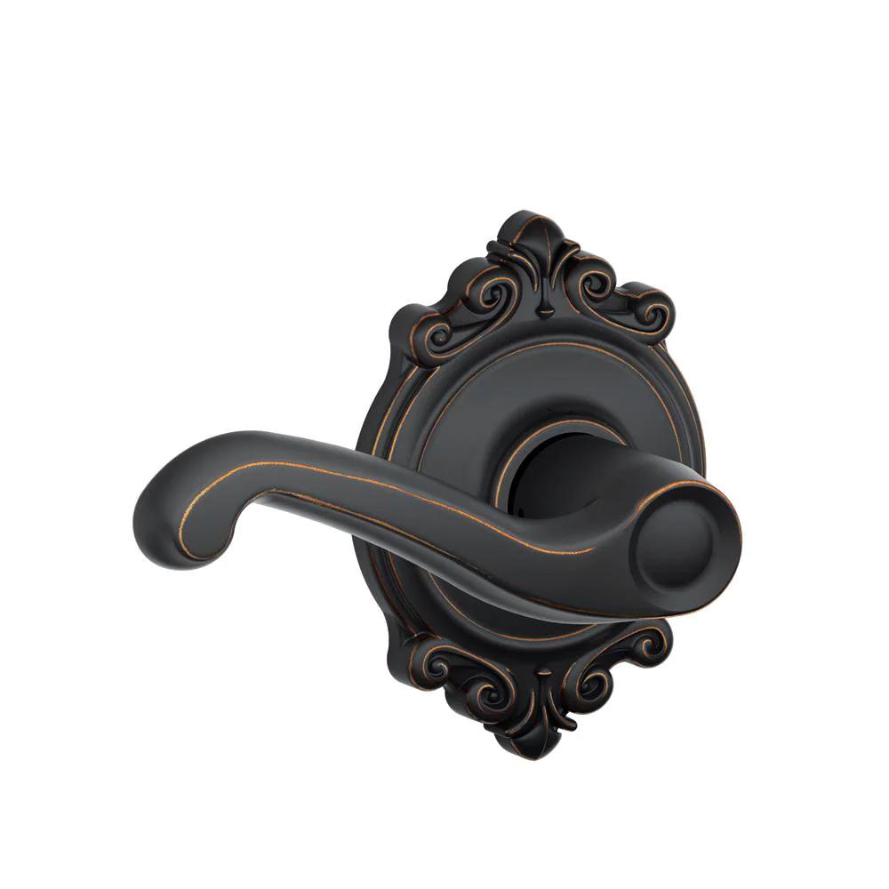 Flair Aged Bronze PassaHall/Closet Door Lever with Brookshire Trim
