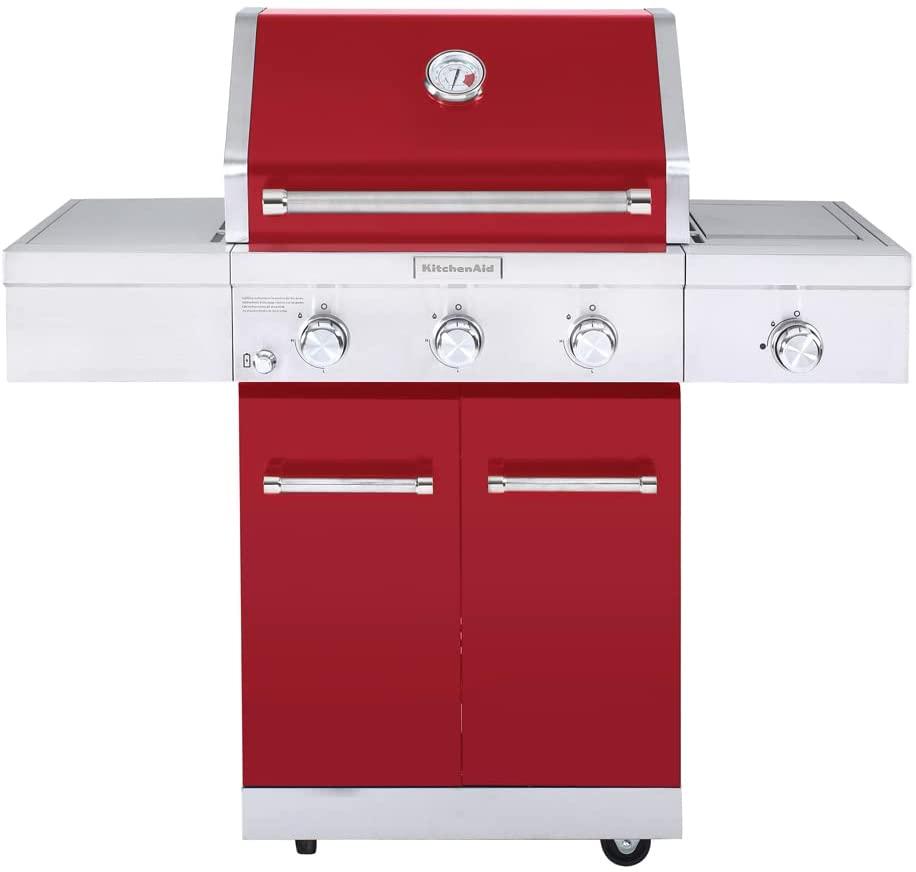 KitchenAid 3-Burner 48,000 BTU Propane Gas Grill w/ Side-Burner, Red