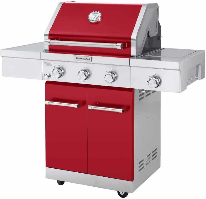KitchenAid 3-Burner 48,000 BTU Propane Gas Grill w/ Side-Burner, Red