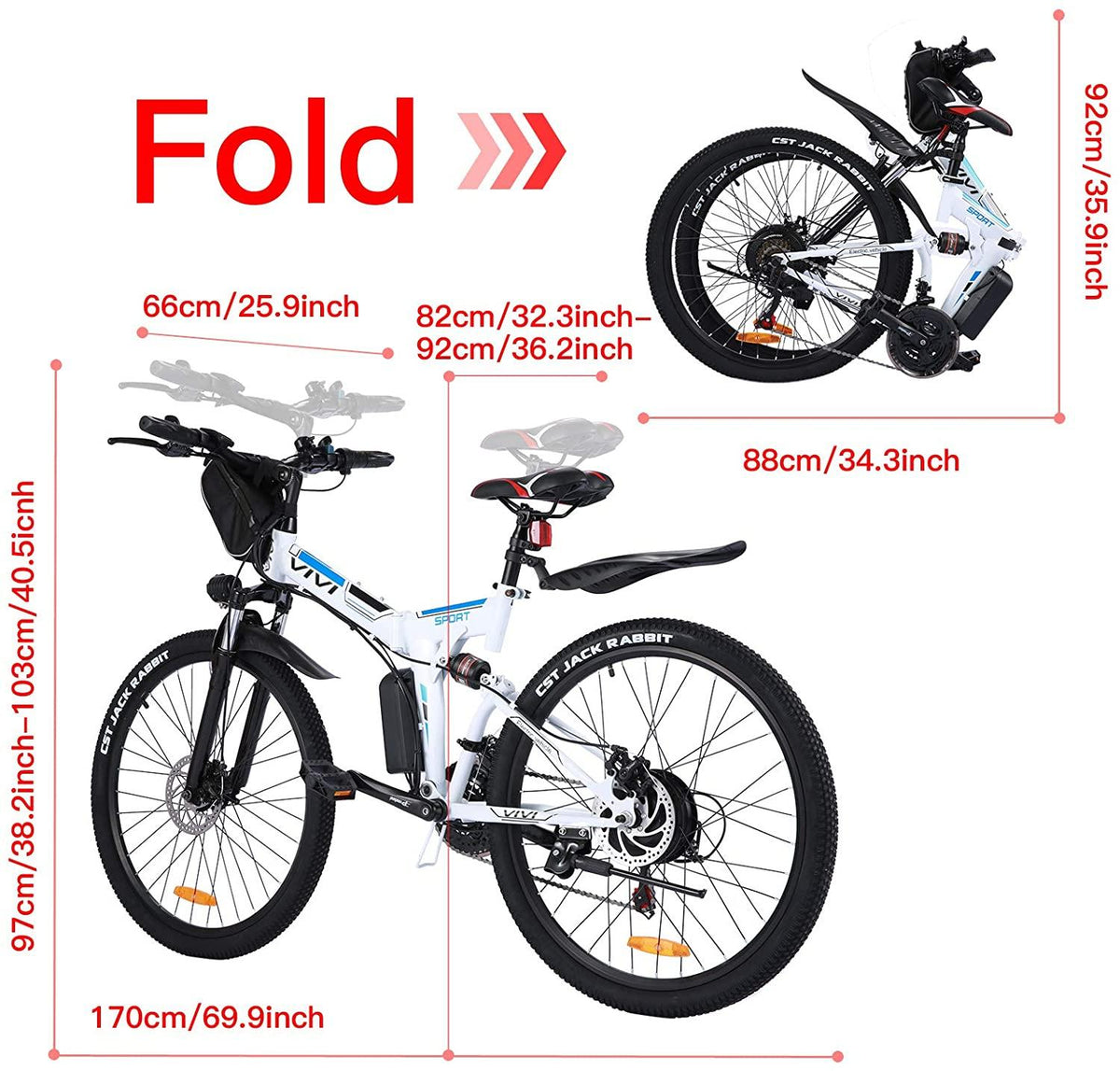Electric Bike for Adults, VIVI Folding Electric Mountain Bicycle Adults 26 inch E-Bike 350W Motor Professional Shimano 21 Speed Gears with Removable36V 8Ah Lithium-Ion Battery
