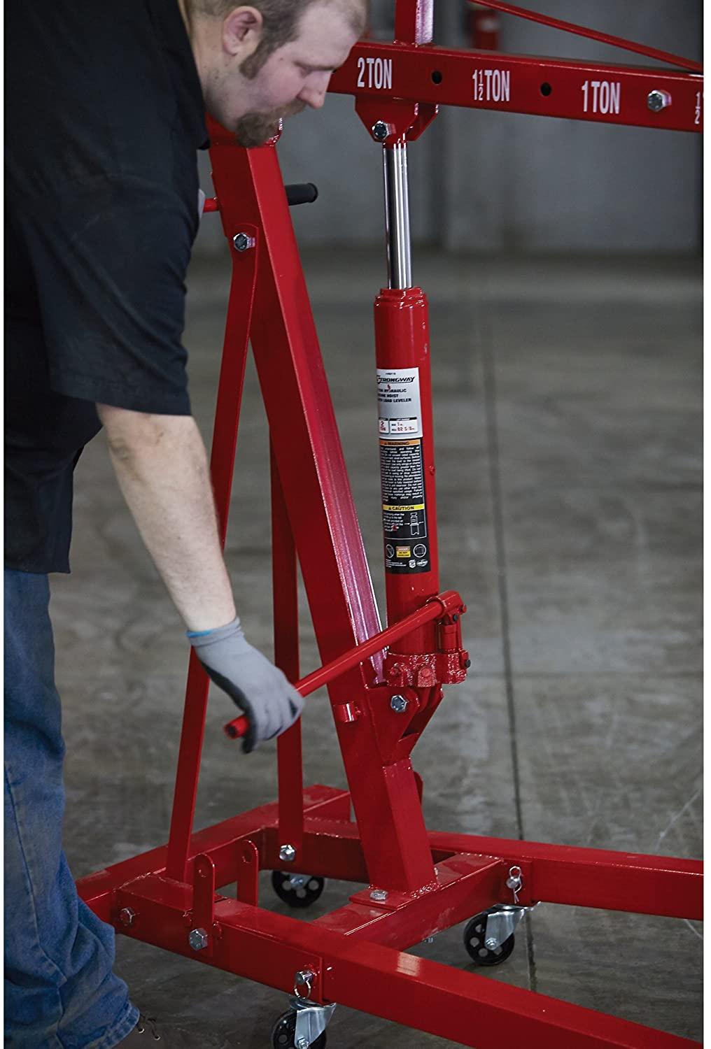Strongway Hydraulic Engine Hoist with Load Leveler - 2-Ton Capacity, 1in.-82 5/8in. Lift Range