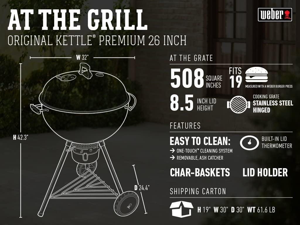 Weber Original Kettle Premium 26 Inch Charcoal Grill, Black