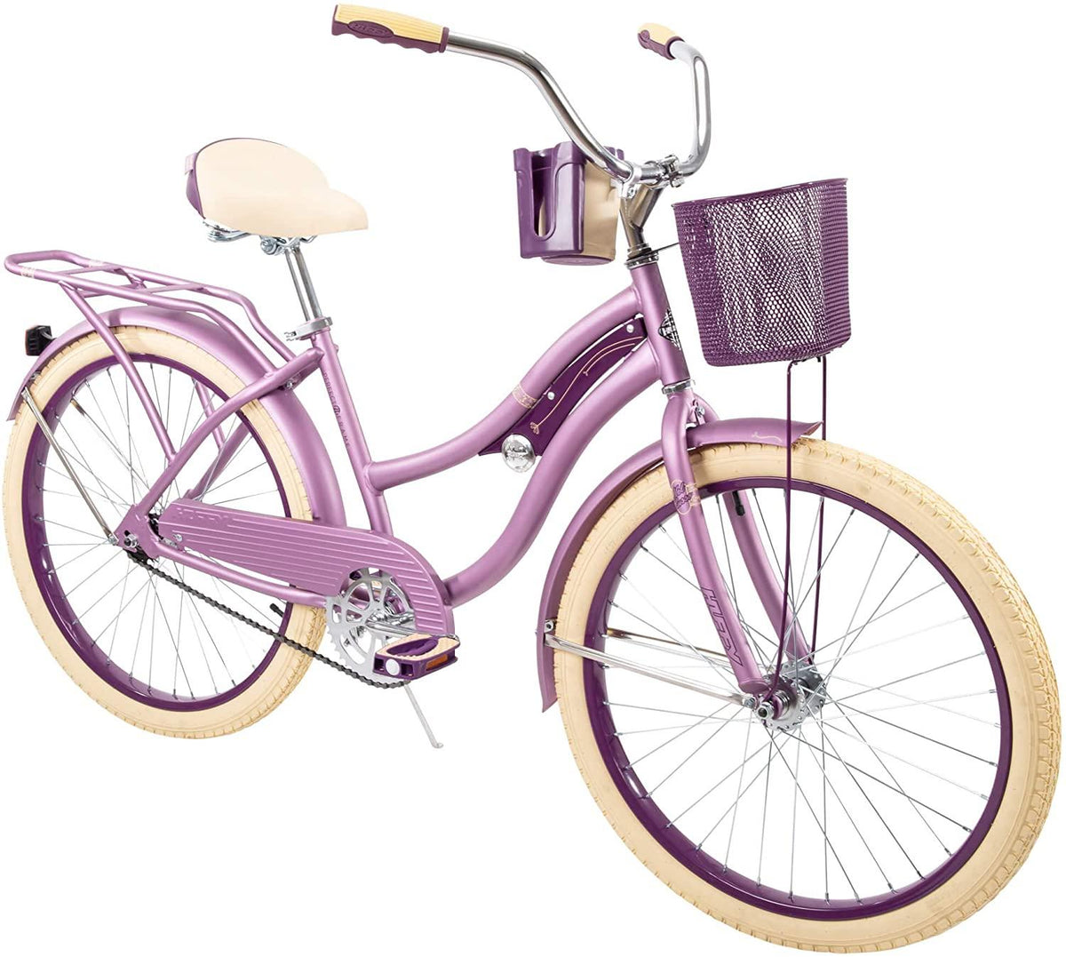 Huffy 24” Womens Nel Lusso Cruiser Bike with Basket, Purple